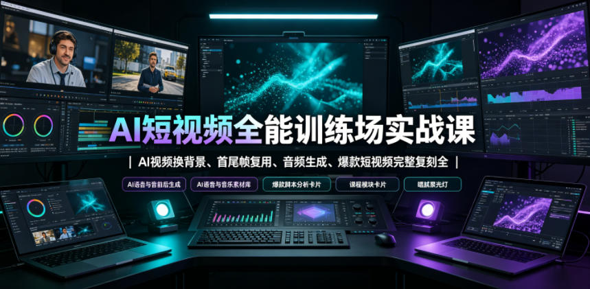 AI短视频全能训练场实战课|AI视频换背景、首尾帧复用、音频生成、爆款短视频完整复刻全套实操教学-副业网