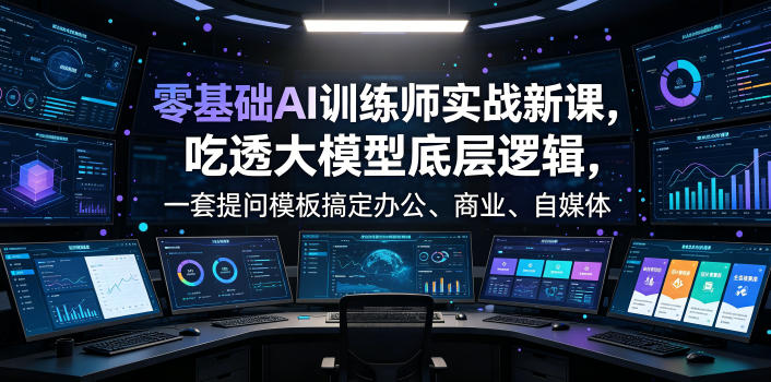 零基础AI训练师实战课,吃透大模型底层逻辑,一套提问模板搞定办公、商业、自媒体、设计、生活全场景AI落地应用-副业网