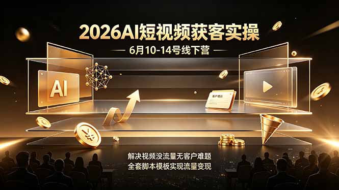 2026AI短视频获客实操6月10-14号线下营，解决视频没流量无客户难题，全套脚本模板实现流量变现-副业网