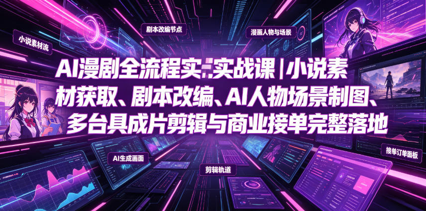 AI漫剧全流程实战课|小说素材获取、剧本改编、AI人物场景制图、多工具成片剪辑、平台付费变现与商业接单完整落地-副业网