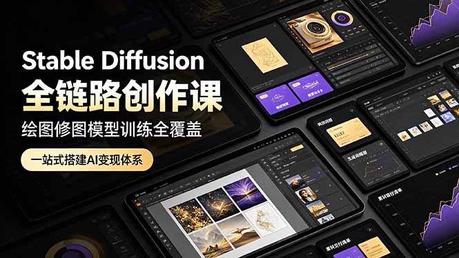 Stable Diffusion全链路创作课，绘图修图模型训练全覆盖，一站式搭建AI变现体系-副业网
