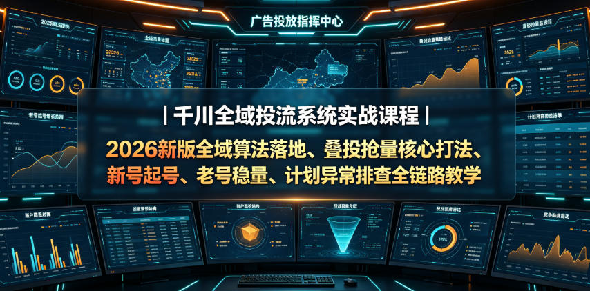 千川全域投流系统实战课程｜2026新版全域算法落地、叠投抢量核心打法、新号起号、老号稳量、计划异常排查全链路教学-副业网