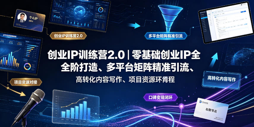 创业IP训练营2.0｜零基础创业IP全阶打造、多平台矩阵精准引流、高转化内容写作、项目资源对接与口碑变现闭环课程-副业网