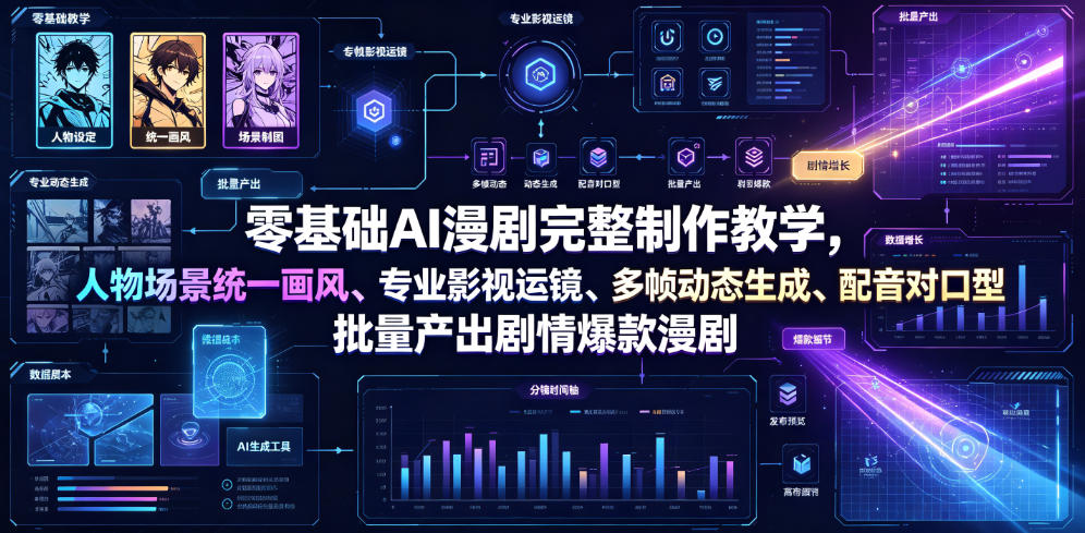 零基础AI漫剧完整制作教学,人物场景统一画风、专业影视运镜、多帧动态生成、配音对口型,批量产出剧情爆款漫剧-副业网