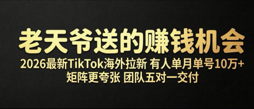 老天爷送的賺钱机会！2026最新TikTok海外拉新，有人单月单号10W+，矩阵更夸张，团队交付【揭秘】-副业网