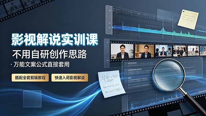 影视解说实训课:不用自研创作思路,万能文案公式直接套用,搭配全套剪辑教程,快速入局影视解说-副业网