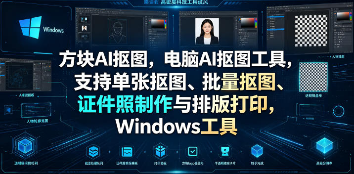 方块AI抠图,电脑AI抠图工具,支持单张抠图、批量抠图、证件照制作与排版打印,Windows工具-副业网