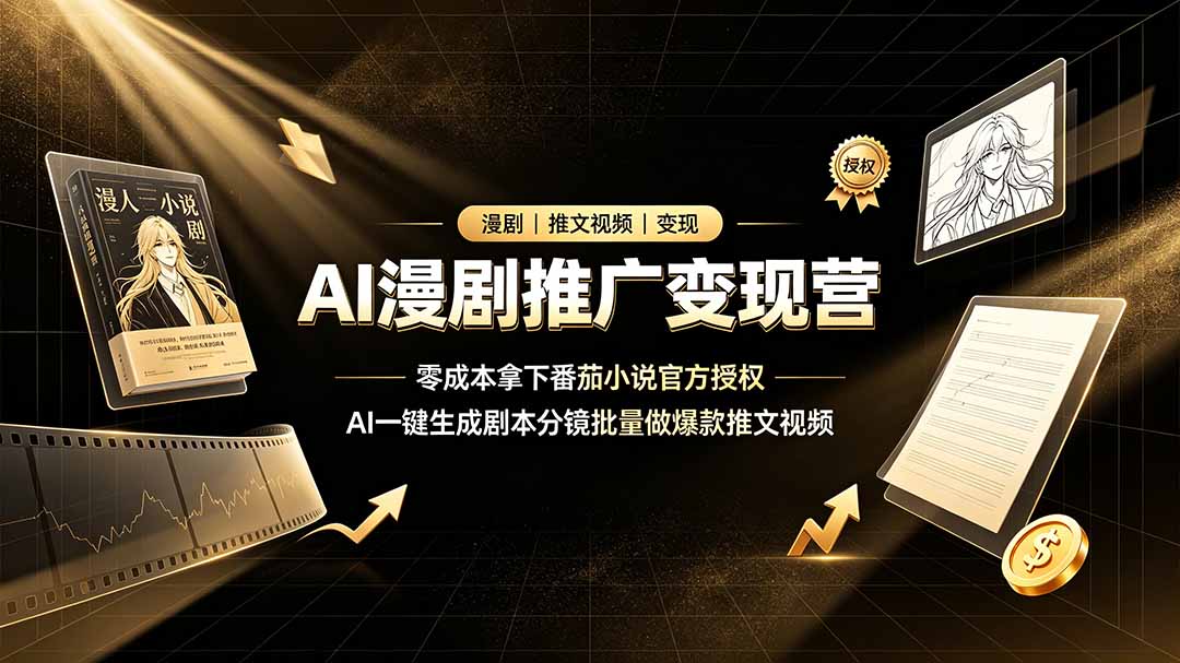 AI漫剧推广变现营,零成本拿下番茄小说官方授权,AI一键生成剧本分镜批量做爆款推文视频-副业网
