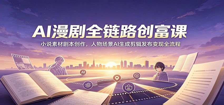 AI漫剧全链路创富课:小说素材剧本创作,人物场景AI生成剪辑发布变现全流程-副业网