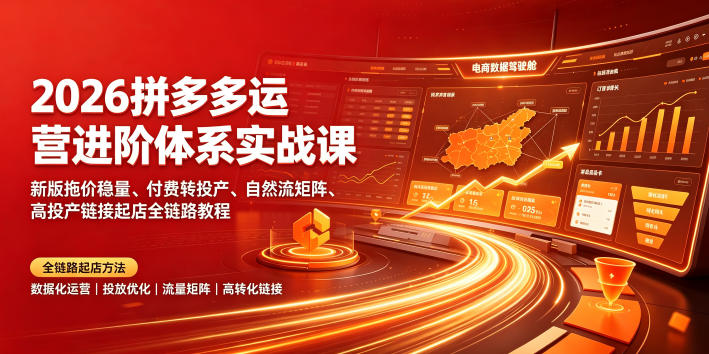 2026拼多多运营进阶体系实战课｜新版拖价稳量、付费转投产、自然流矩阵、高投产链接起店全链路教程-副业网