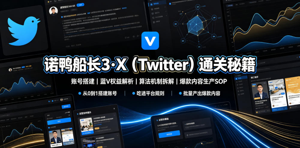 诺鸭船长3·X(Twitter)通关秘籍，涵盖账号搭建、蓝V权益解析、算法机制拆解及爆款内容生产SOP-副业网