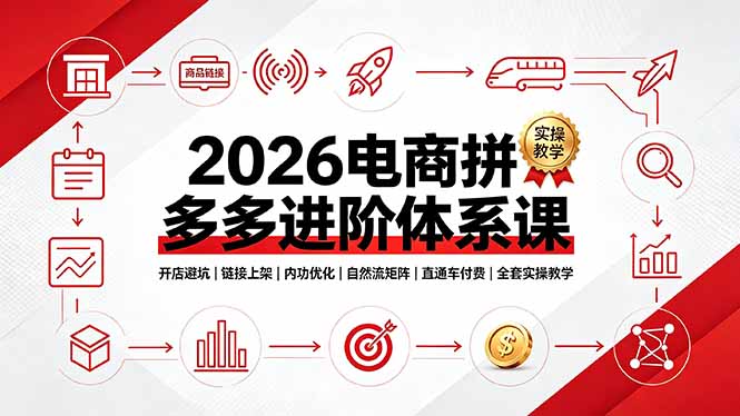 2026电商拼多多进阶体系课，开店避坑，链接上架，内功优化，自然流矩阵｜直通车付费｜全套实操教学-副业网