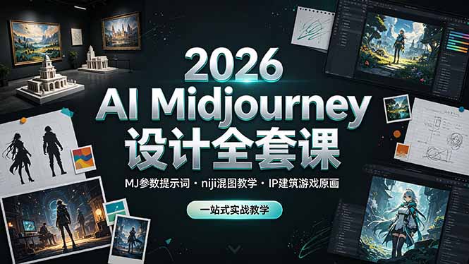 2026 AI Midjourney设计全套课，MJ参数提示词niji混图教学，IP建筑游戏原画一站式实战教学-副业网