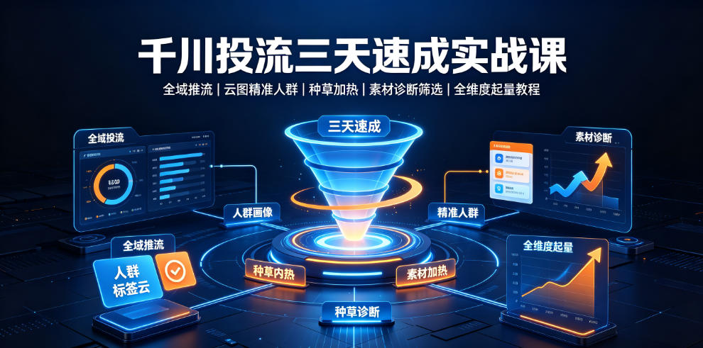 千川投流三天速成实战课｜全域推流、云图精准人群、种草加热、素材诊断筛选全维度起量教程-副业网