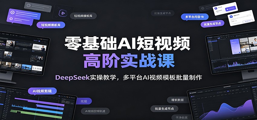 零基础AI短视频高阶实战课:DeepSeek实操教学,多平台AI视频模板批量制作-副业网