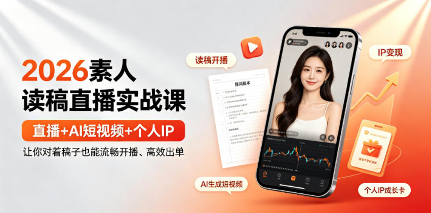 2026素人读稿直播实战课|直播+AI短视频+个人IP,让你对着稿子也能流畅开播、高效出单-副业网