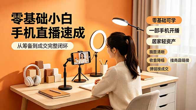 零基础小白手机直播速成,从筹备到成交完整闭环,适配苹果安卓系统,解决杂音卡顿留人难问题-副业网