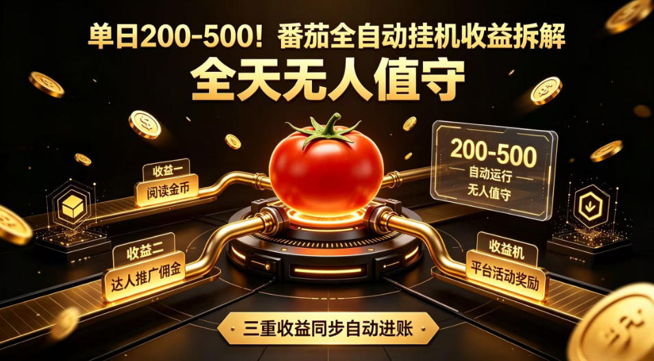 单日200-500!番茄全自动挂G收益拆解,全天无人值守,矩阵操作收益翻倍【揭秘】-副业网