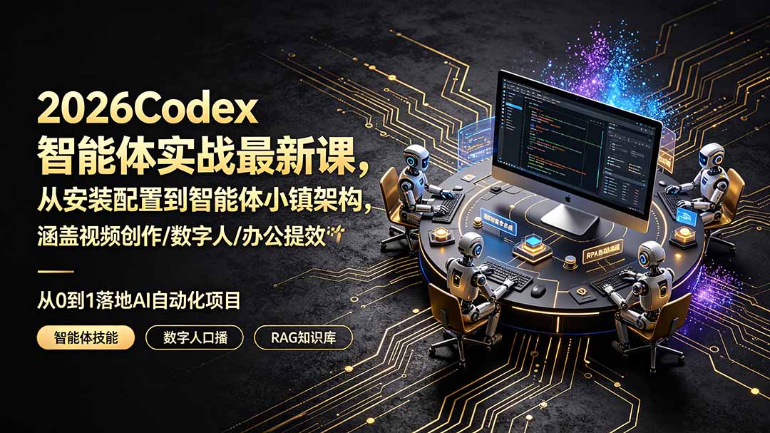 2026Codex智能体实战最新课，从安装配置到智能体小镇架构，涵盖视频创作/数字人/办公提效全技能-副业网