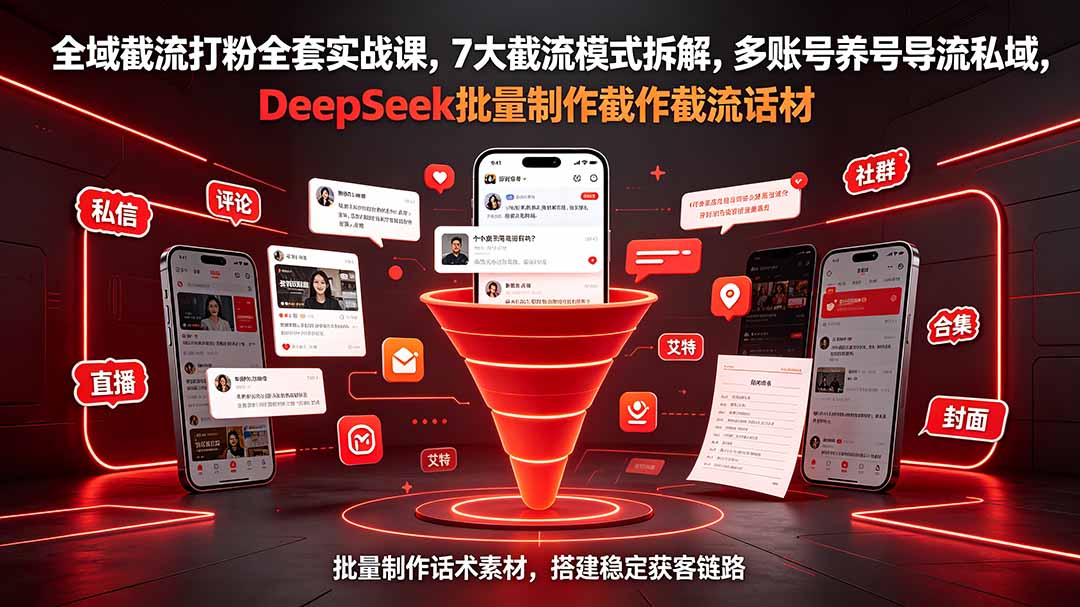 全域截流打粉全套实战课，7大截流模式拆解，多账号养号导流私域，DeepSeek批量制作截流话术素材-副业网