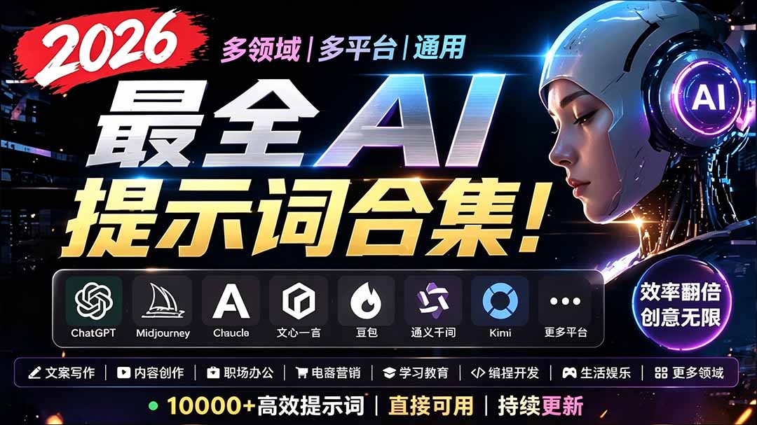 2026最全AI提示词合集！多领域多平台通用，涵盖AI绘画、电商主图、爆款文案，脚本创作等-副业网
