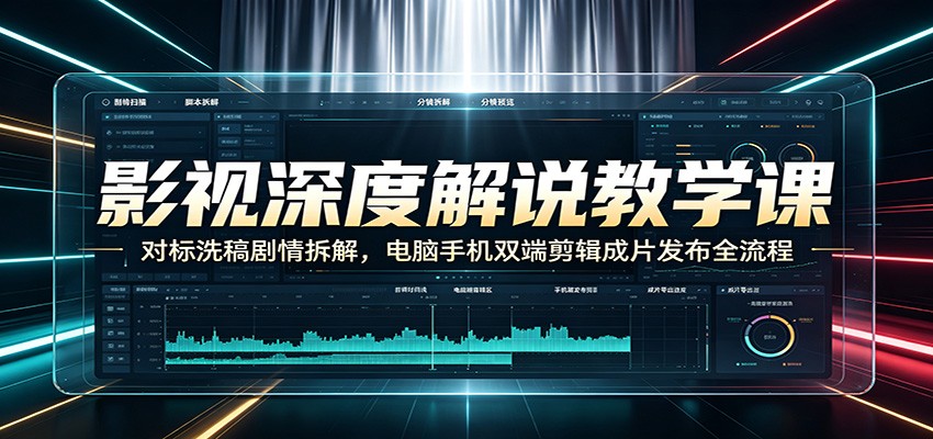 影视深度解说教学课:对标洗稿剧情拆解,电脑手机双端剪辑成片发布全流程-副业网