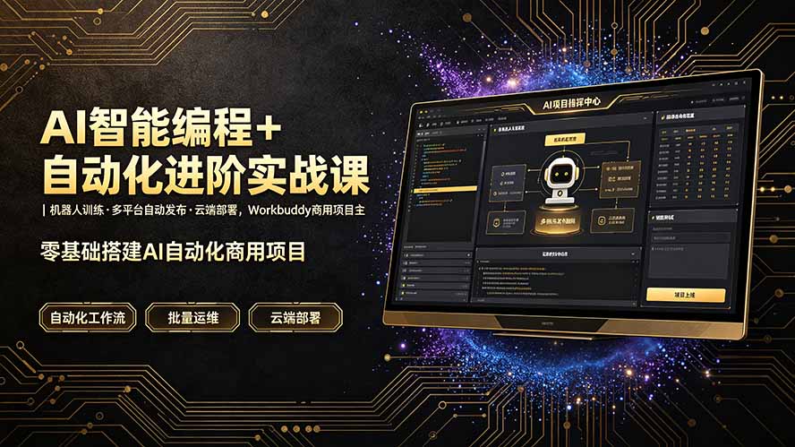 AI智能编程+自动化进阶实战课|机器人训练·多平台自动发布·云端部署,Workbuddy商用项目全流程教学-副业网