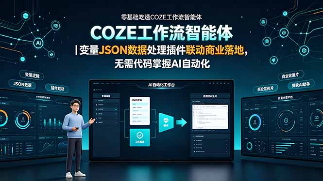 零基础吃透COZE工作流智能体|变量JSON数据处理插件联动商业落地,无需代码掌握AI自动化-副业网