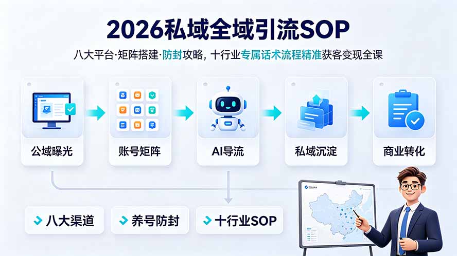 2026私域全域引流SOP｜八大平台·矩阵搭建·防封攻略，十行业专属话术流程精准获客变现全课-副业网