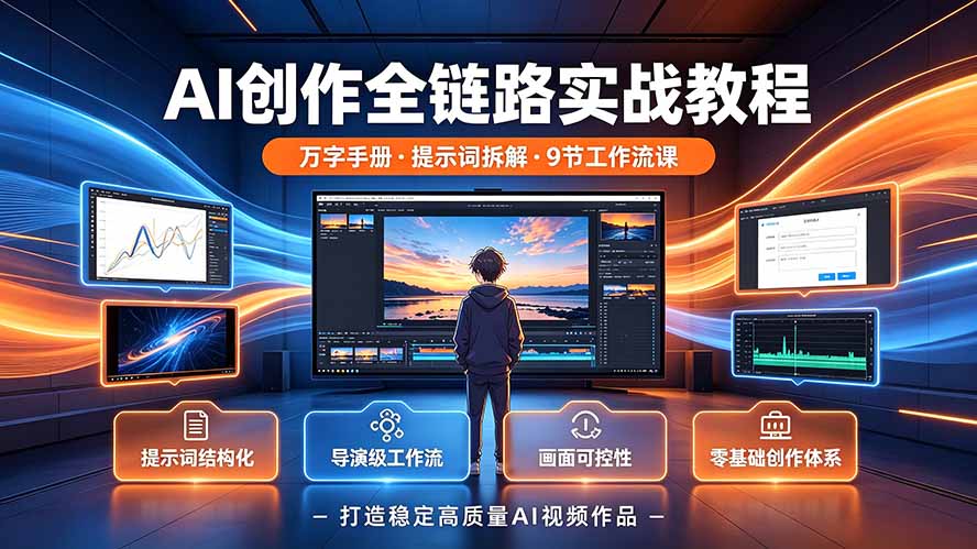 AI创作全链路实战教程|万字手册·提示词拆解·9节工作流课,打造稳定高质量AI视频作品-副业网