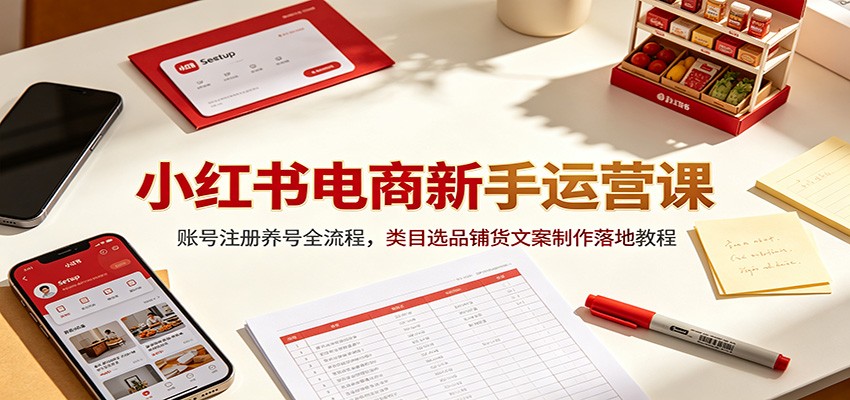 小红书电商新手运营课：账号注册养号全流程，类目选品铺货文案制作落地教程-副业网