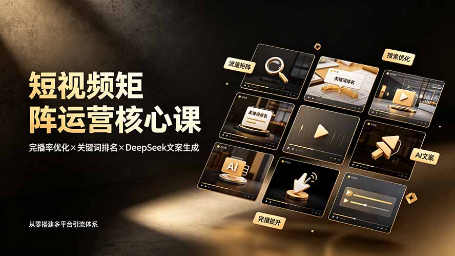 短视频矩阵运营核心课：完播率优化×关键词排名×DeepSeek文案生成，从零搭建多平台引流体系-副业网