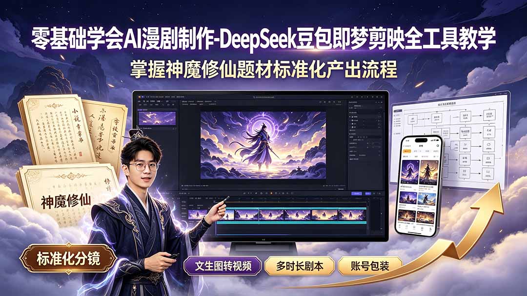 零基础学会AI漫剧制作-DeepSeek豆包即梦剪映全工具教学,掌握神魔修仙题材标准化产出流程-副业网