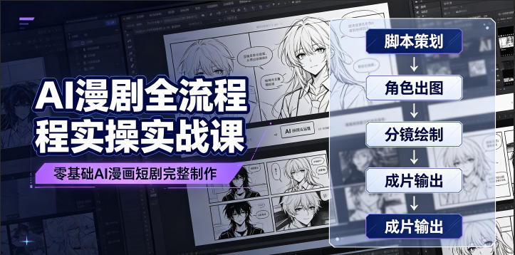 AI漫剧全流程实操实战课|零基础AI漫画短剧完整制作、脚本出图成片全链路落地教程-副业网