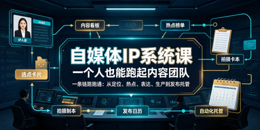 自媒体IP系统课,一个人也能跑起内容团队,一条链路跑通,从定位、热点、表达、生产到发布托管-副业网