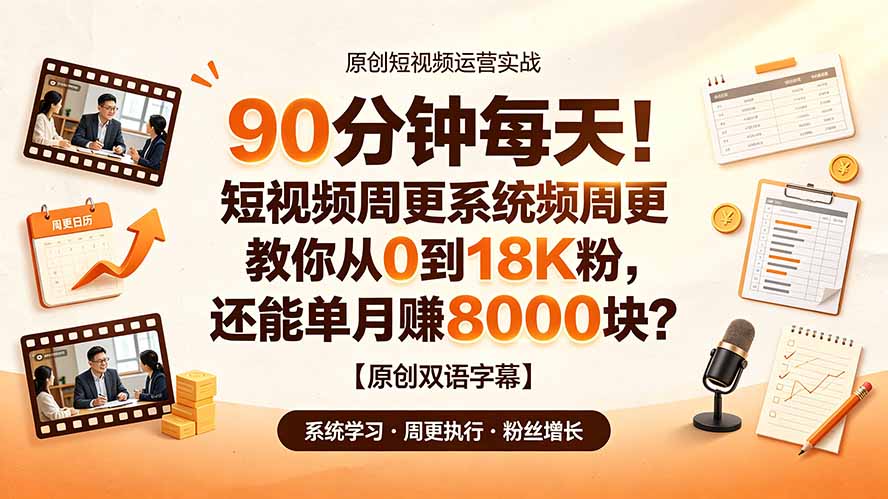 90 分钟每天!短视频周更系统教你从 0 到 18K 粉,还能单月赚 8000 块?【原创双语字幕】-副业网