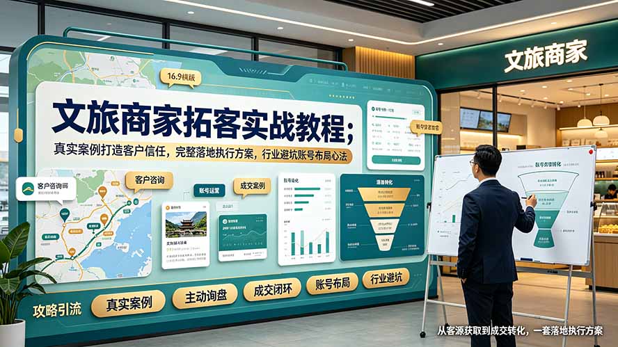 文旅商家拓客实战教程;真实案例打造客户信任,完整落地执行方案,行业避坑账号布局心法-副业网