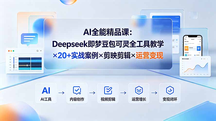 AI全能精品课:Deepseek即梦豆包可灵全工具教学×20+实战案例×剪映剪辑×运营变现-副业网