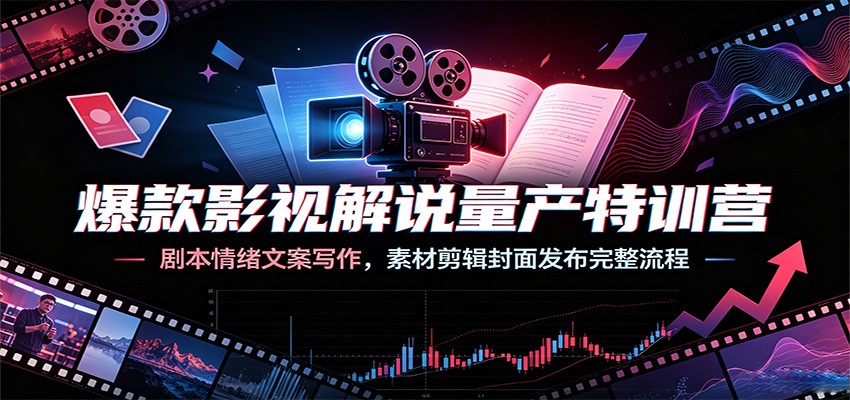 爆款影视解说量产特训营：剧本情绪文案写作，素材剪辑封面发布完整流程-副业网