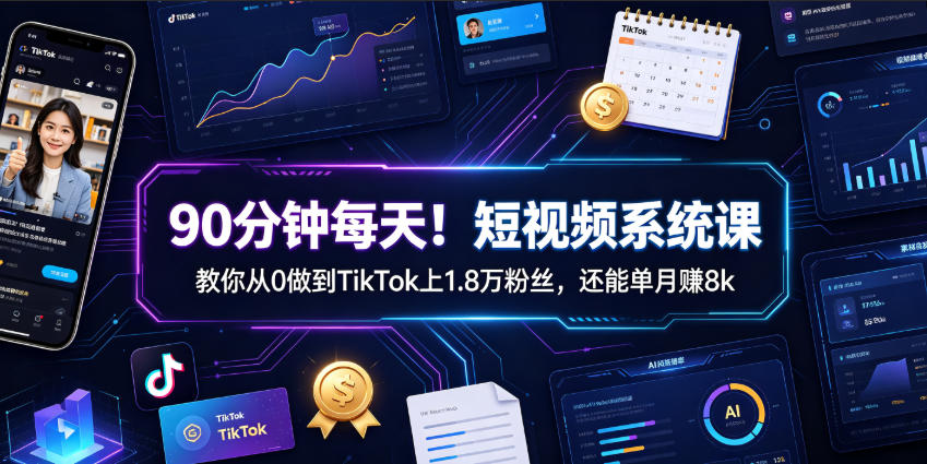 90分钟每天!短视频系统课教你从0做到TikTok上1.8万粉丝,还能单月賺8k【原创双语字幕】-副业网