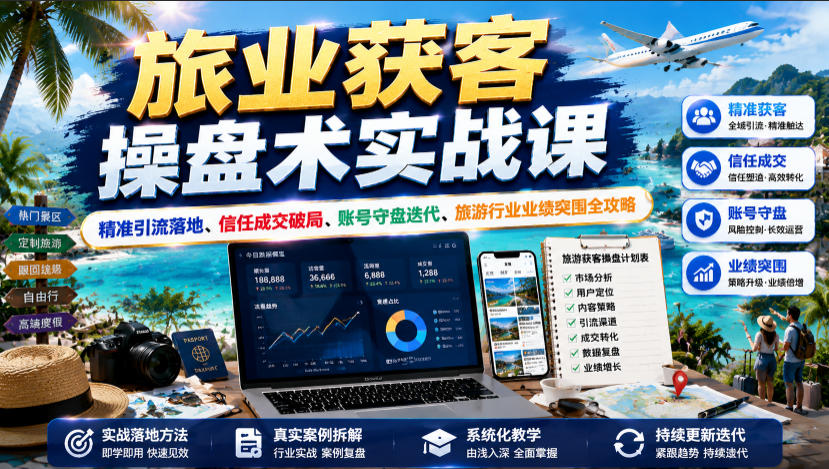 旅业获客操盘术实战课｜精准引流落地、信任成交破局、账号守盘迭代、旅游行业业绩突围全攻略-副业网