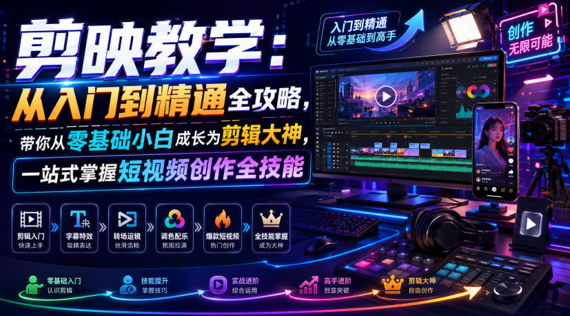 剪映教学：从入门到精通全攻略，带你从零基础小白成长为剪辑大神，一站式掌握短视频创作全技能-副业网