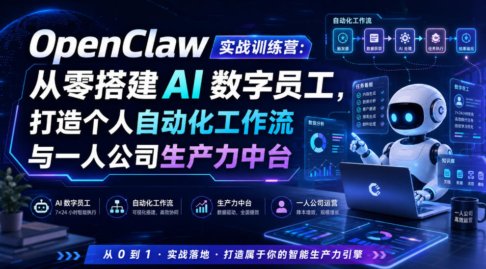 OpenClaw实战训练营:从零搭建AI数字员工,打造个人自动化工作流与一人公司生产力中台-副业网