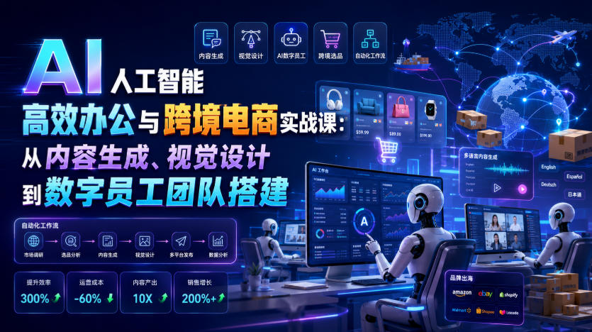 AI人工智能高效办公与跨境电商实战课：从内容生成、视觉设计到数字员工团队搭建-副业网