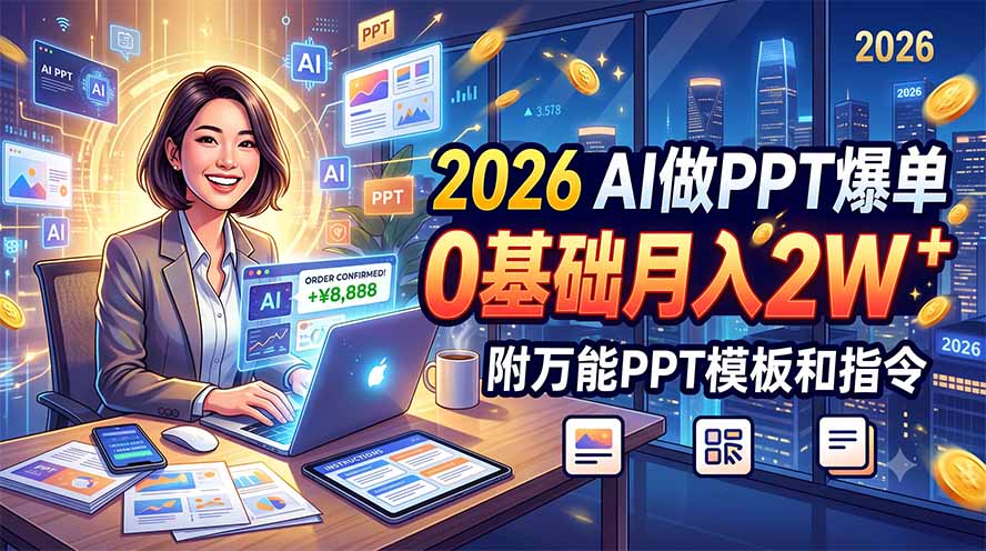 2026 AI做PPT爆单,0基础月入2W,附万能PPT模板和指令-副业网