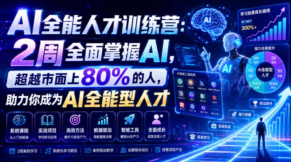 AI全能人才训练营：2周全面掌握AI，超越市面上80%的人，助力你成为AI全能型人才-副业网