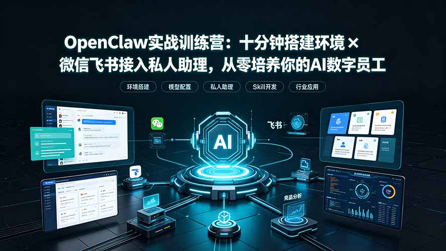 OpenClaw实战特训营:十分钟搭建环境×微信飞书接入私人助理,从零培养你的AI数字员工-副业网