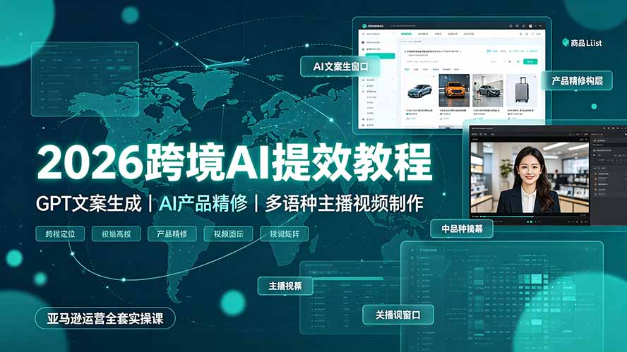 2026跨境AI提效教程·GPT文案生成|AI产品精修|多语种主播视频制作,亚马逊运营全套实操课-副业网