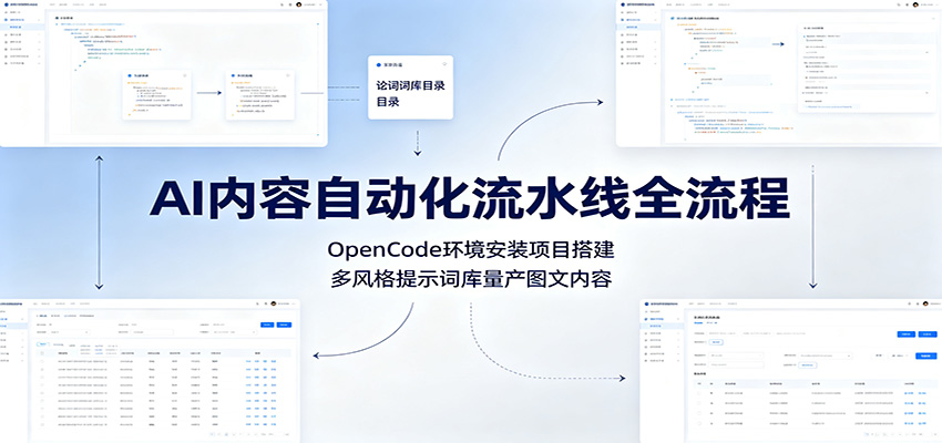 AI内容自动化流水线全流程：OpenCode环境安装项目搭建，多风格提示词库量产图文内容-副业网