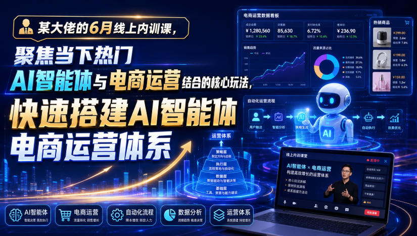 某大佬的6月线上内训课,聚焦当下热门AI智能体与电商运营结合的核心玩法,快速搭建AI智能体电商运营体系-副业网